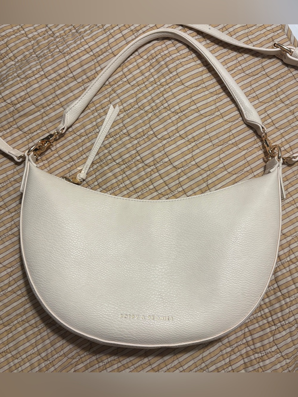 Poppy & Peonies Cream Crescent Shoulder Bag Convertible Vegan Leather Purse